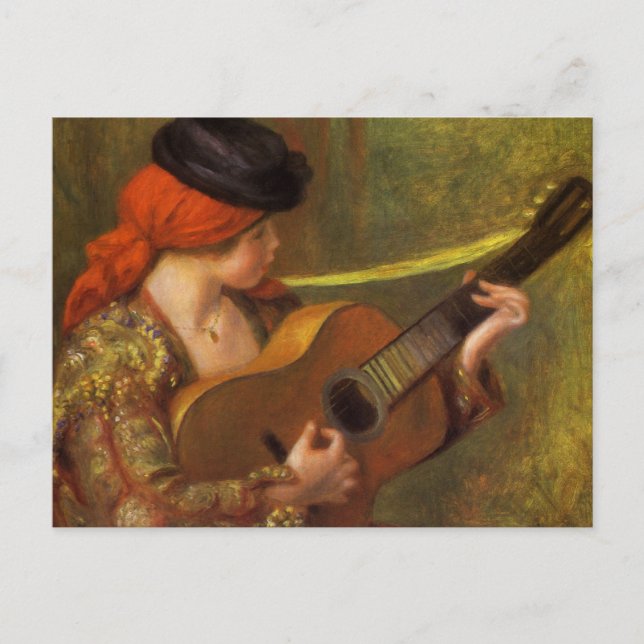 Postal Joven española con guitarra de Pierre Renoir (Anverso)