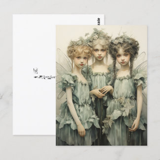 Postal Joven Fe De Cuidados Con Vestidos De Satino Verde