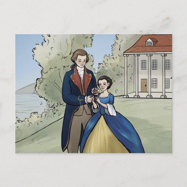 Postal Joven George y Martha Washington en Mount Vernon (Anverso)