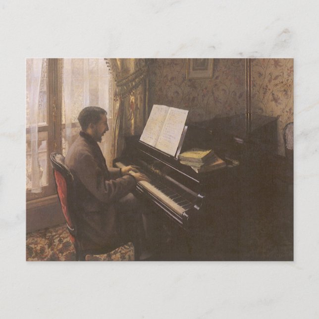 Postal Joven jugando al piano por Gustave Caillebotte (Anverso)