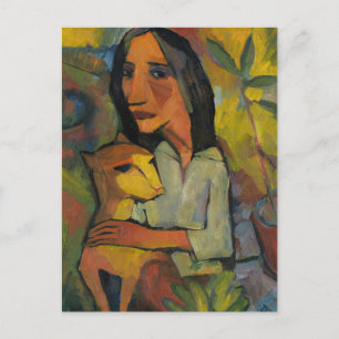 Postal Joven mujer con gato de Dorothea Maetzel-Johannsen
