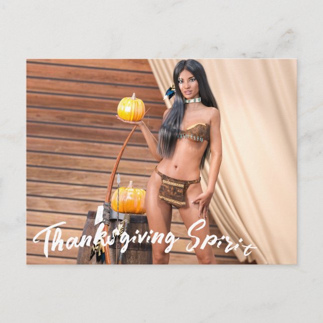 Postal Joven nativo americano posando en pared de madera (Anverso)