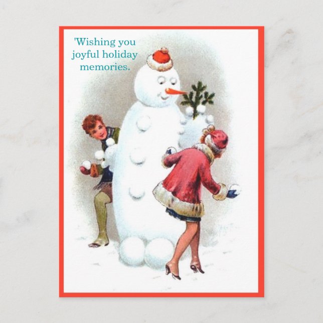Postal Joven pareja de Snowman y Diversión de la Vieja dé (Anverso)