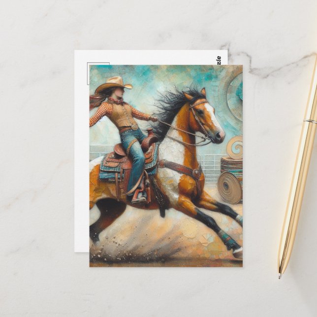 Postal Joven rodeo en un caballo de pintura (Anverso/Reverso In Situ)