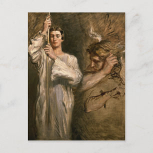 Postal Joven sosteniendo una cruz