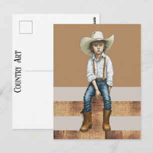 Postal Joven Vaquera de Campo Occidental en Estilo de Ran