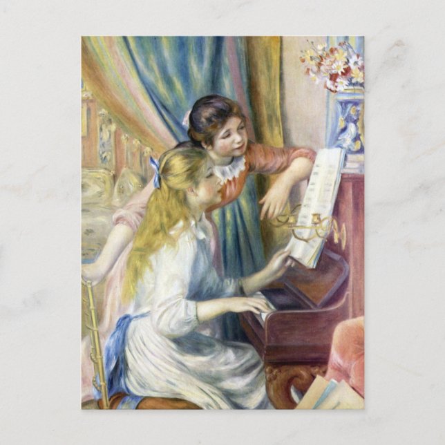 Postal Jóvenes Chicas en el piano por Pierre Renoir (Anverso)