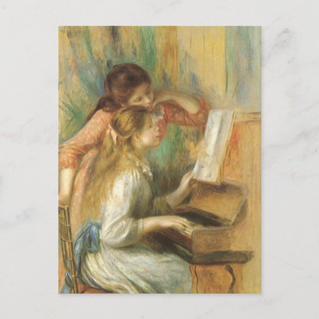 Postal Jóvenes Chicas en Piano por Pierre Renoir (Anverso)