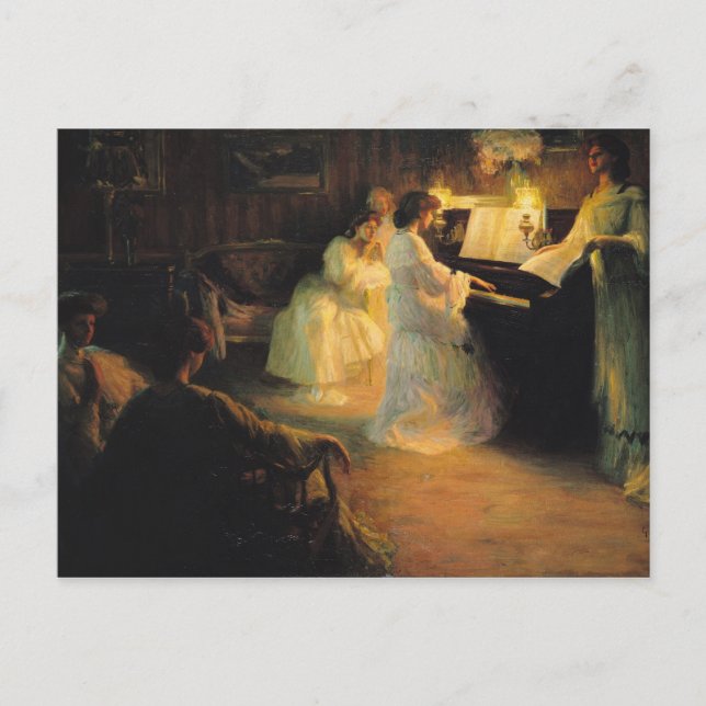 Postal Jóvenes Chicas en un piano, 1906 (Anverso)