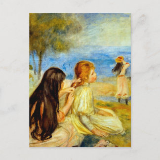 Postal Jóvenes chicas junto al mar bello arte de pintura 