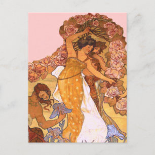 Postal Jóvenes Florales Art Nouveau Vintage Inspiradas en