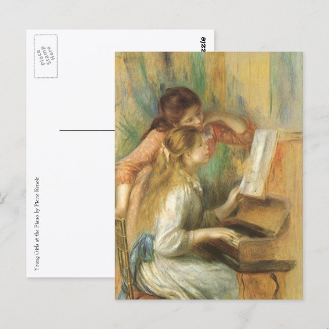 Postal Jóvenes muchachas al piano de Pierre Renoir (Anverso / Reverso)