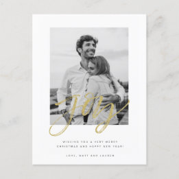 Postal Joy Black White Photo Navidad Card
