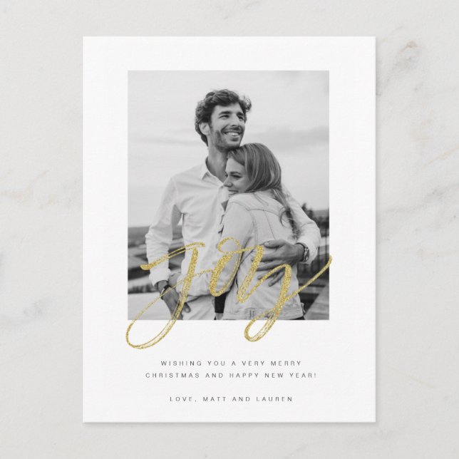 Postal Joy Black White Photo Navidad Card (Anverso)
