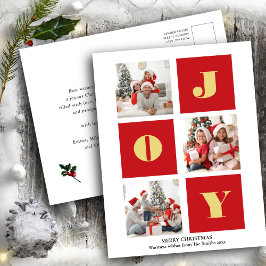 Postal JOY Elegant Gold Snowflakes Moderno Script Photo