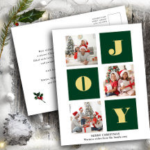 JOY Elegant Gold Snowflakes Moderno Script Photo