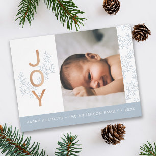 Postal JOY Elegante Foliage Baby Photo Holiday