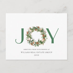 Postal JOY Festive Pine Cones Navidades saludan feriado