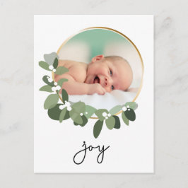Postal Joy Gold Wreath Baby Photo Navidades