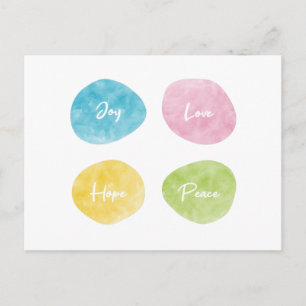 Postal Joy Love Hope Peace Watercoloreadas Pebbles
