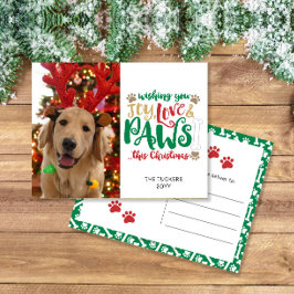Postal Joy Love Paws Navidades Perros Red Green Photo