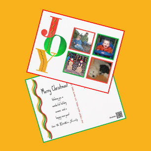 Postal JOY Merry Christmas Happy New Year Photo Postcard