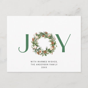 Postal JOY Pine Cones Fir Wreath Feliz Navidad