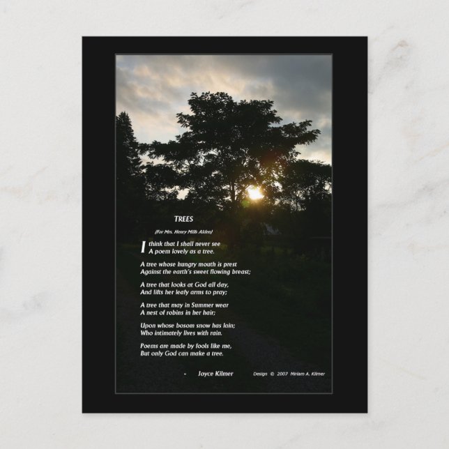 Postal Joyce Kilmer "Árboles" ilustrados por su nieta (Anverso)