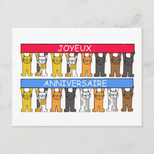 Postal Joyeux Aniversario Personalizado Gatos Felices Cum