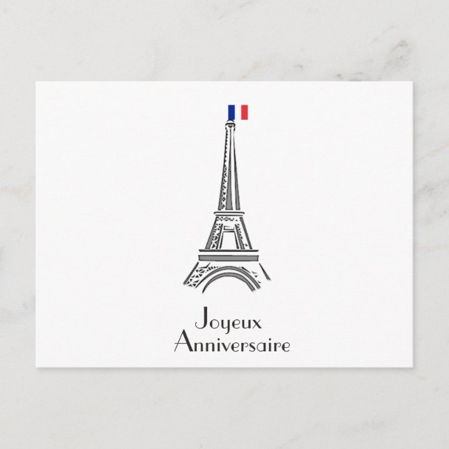 Postal Joyeux Anniversario de la Torre Eiffel Cumpleaños  (Anverso)