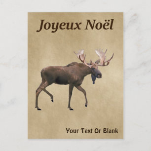 Postal Joyeux Noё l - Moose de toro sobre papel antiguo