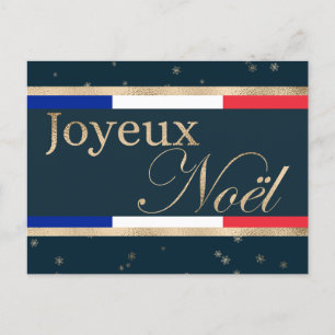 Postal Joyeux Noël Bandera Francesa sobre Azul Navidad