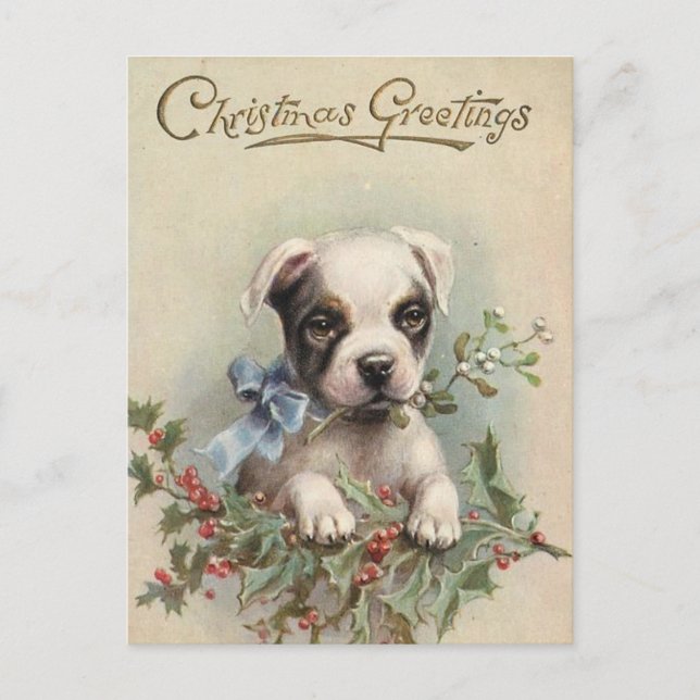 Postal Joyeux Noël chiot vintage (Anverso)