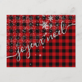Postal Joyeux Noël de Script de Neige Plaid Buffle Rouge