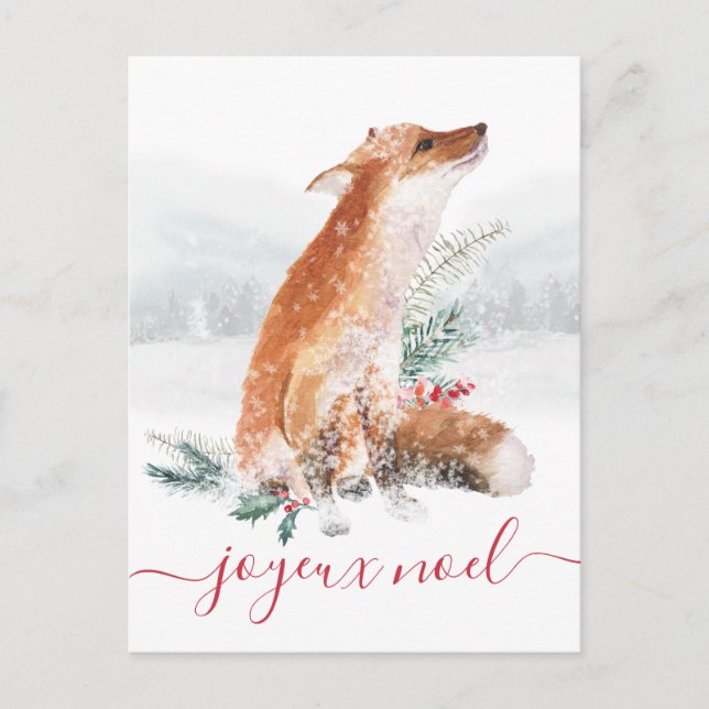 Postal Joyeux Noel Renard Rouge Forêt d'Hiver French (Anverso)