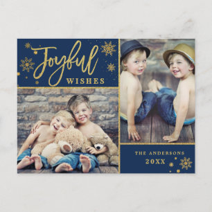 Postal Joyful Gold Frame Moderno Script 2 Fotos Saludo