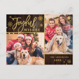 Postal Joyful Gold Frame Moderno Script 2 Fotos Saludo