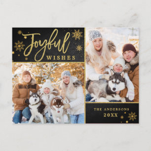 Postal Joyful Gold Frame Moderno Script 2 Fotos Saludo