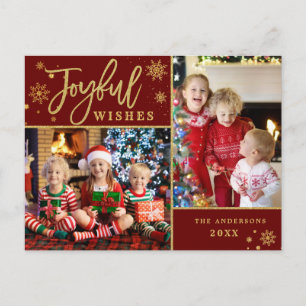 Postal Joyful Gold Frame Moderno Script 2 Fotos Saludo