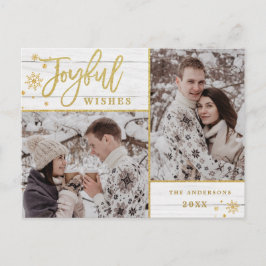 Postal Joyful Gold Frame Moderno Script 2 Fotos Saludo