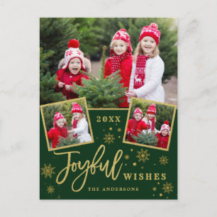 Postal Joyful Gold Frame Moderno Script 3 Fotos Saludo