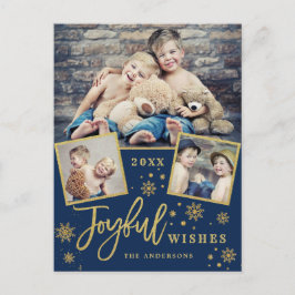 Postal Joyful Gold Frame Moderno Script 3 Fotos Saludo