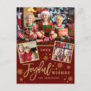 Postal Joyful Gold Frame Moderno Script 3 Fotos Saludo