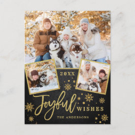 Postal Joyful Gold Frame Moderno Script 3 Fotos Saludo