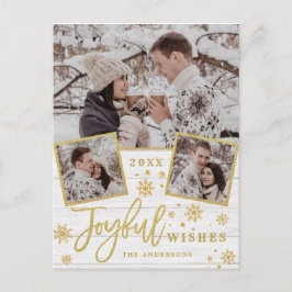 Postal Joyful Gold Frame Moderno Script 4 Fotos Saludo