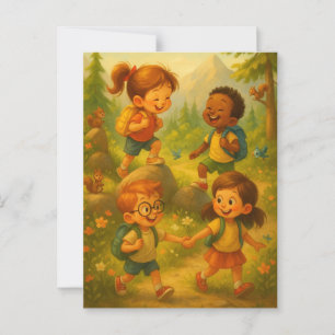 Postal Joyful Kids Senderismo - Poster de aventuras en au