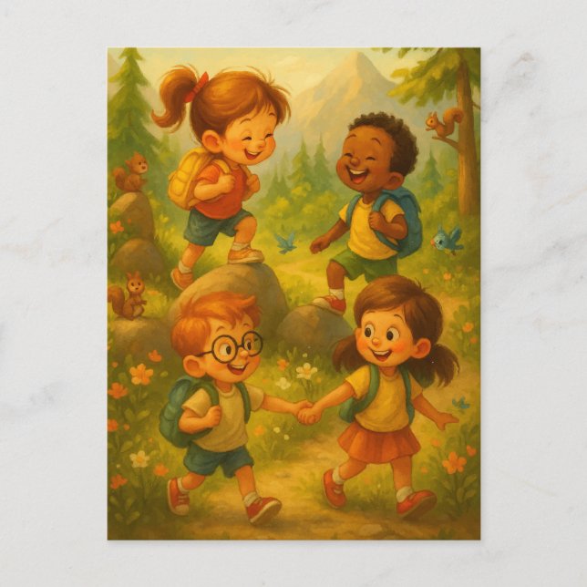 Postal Joyful Kids Senderismo - Poster de aventuras en au (Anverso)