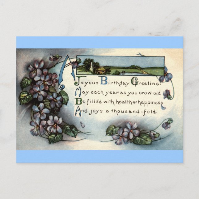 Postal Joyous Birthday Greeting Repro Vintage 1918 (Anverso)