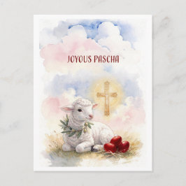 Postal Joyous Pascha Lamb, Red Eggs and Cross