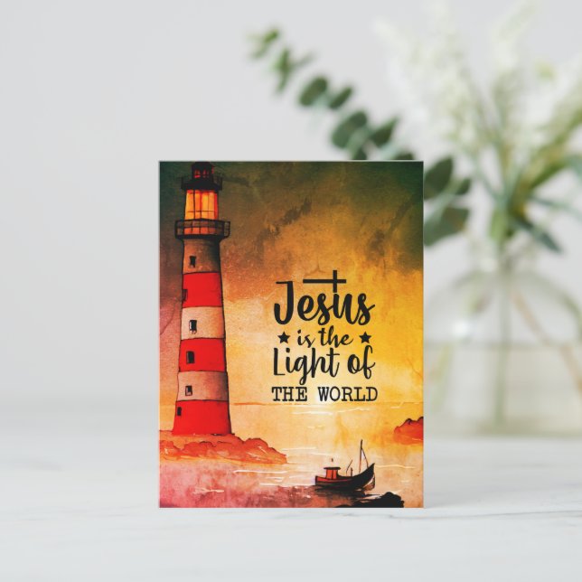 Postal Juan 8 Jesús es la Luz del Faro del Mundo (Anverso de pie)